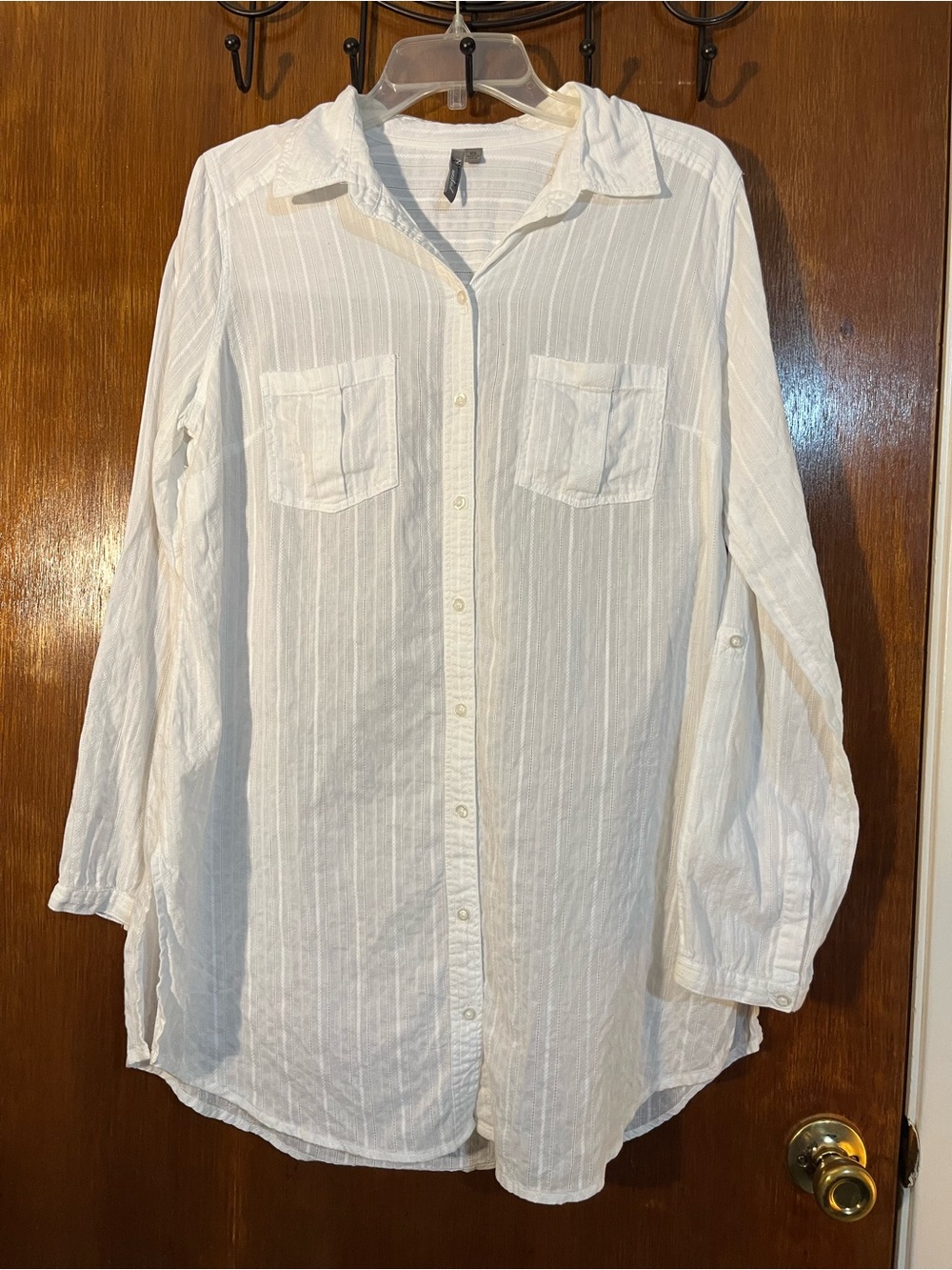 new directions White Lightweight Button-Down Shirt “long”